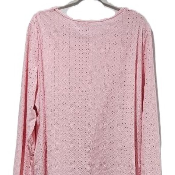 PINK EYELET KNIT LONG SLEEVE SPRING TEE TOP 3X - Picture 4 of 9